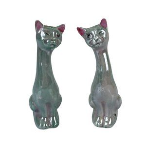 Winking Siamese Cat Ceramic Salt & Pepper Shakers Made in Japan Iridescent